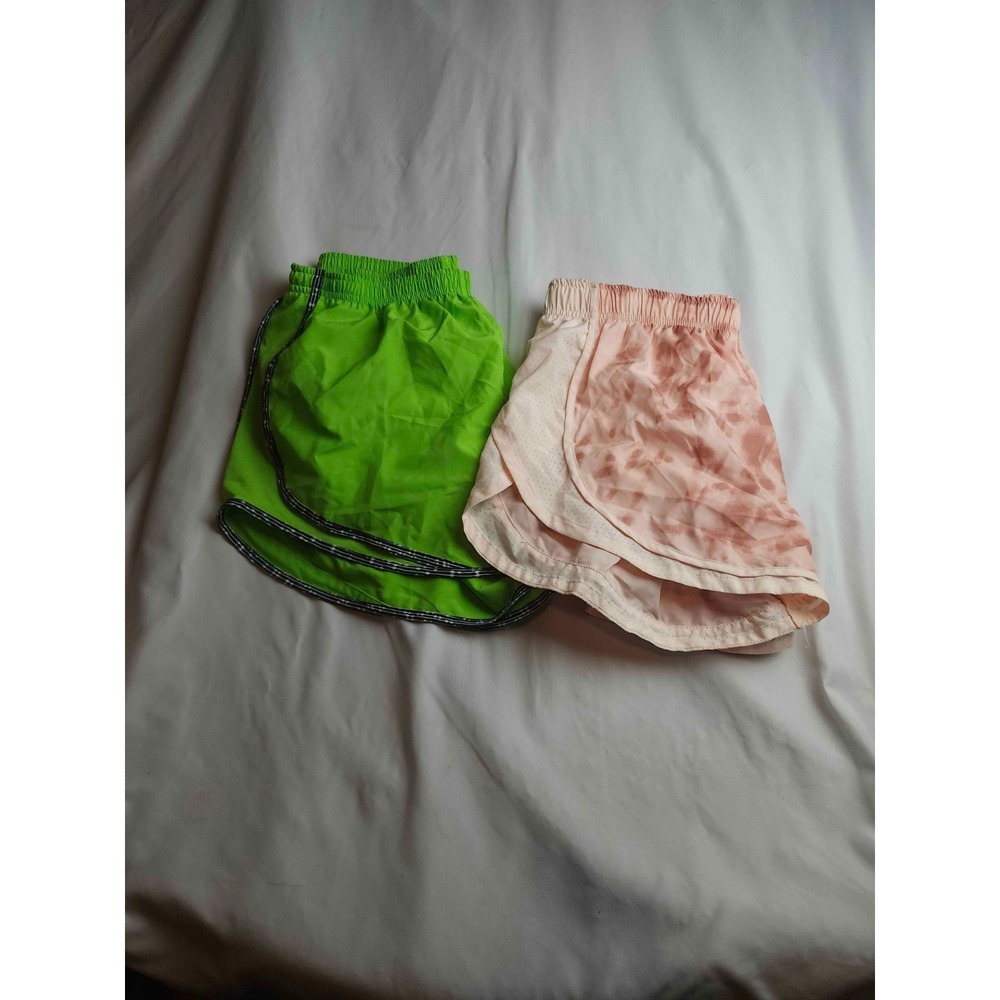 Nike Dri-Fit Running Shorts Womens L Pink Green Run Gym Sporty Athletic Lot of 2